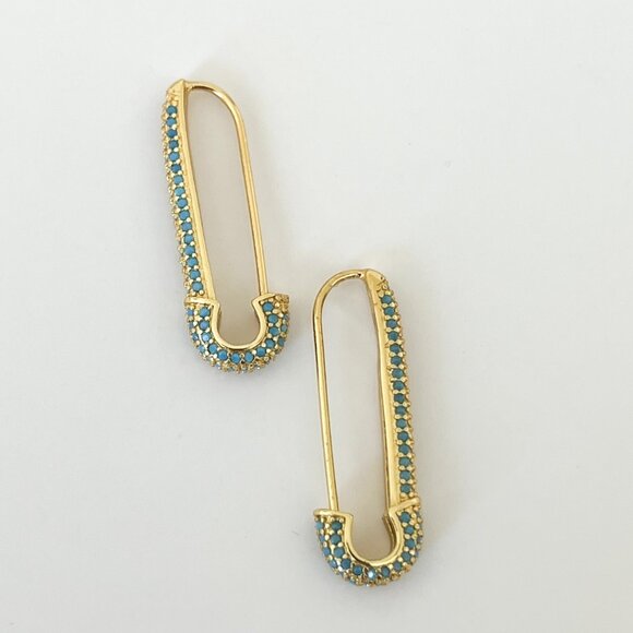 Mana Culture Turquoise Safety Pin Earrings - Picture 2 of 4
